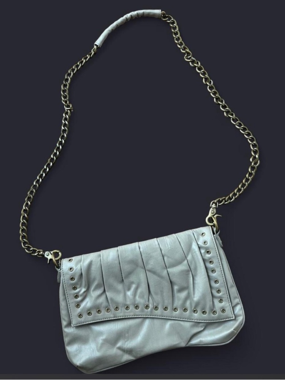 Vintage Express Women's Light Taupe Gray Chain Strap Crossbody Bag - Stud Detail